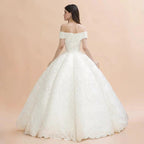 Elegant Off-the-Shoulder White Lace Appliques Bridal Gowns Wedding Dress by misshow.com