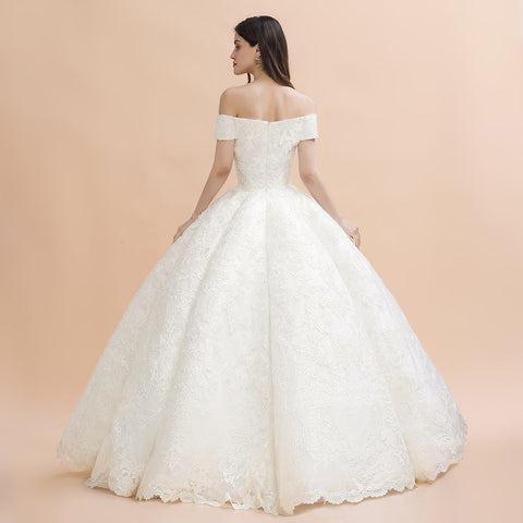 Elegant Off-the-Shoulder White Lace Appliques Bridal Gowns Wedding Dress