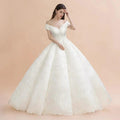 Elegant Off-the-Shoulder White Lace Appliques Bridal Gowns Wedding Dress by misshow.com