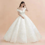 Elegant Off-the-Shoulder White Lace Appliques Bridal Gowns Wedding Dress by misshow.com