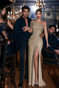 Elegant One Shoulder Beading Sleeveless Mermaid Prom Dress With Slit by misshow.com