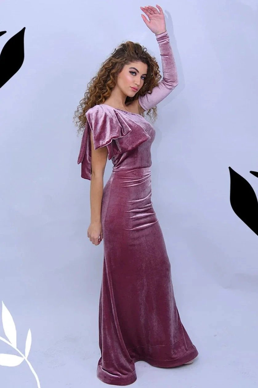 Elegant One-shoulder Long Sleeve Aline Prom Dress by misshow.com
