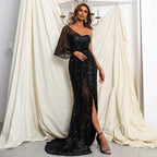Elegant One Shoulder Sequins Split Mermaid Prom Dress by misshow.com