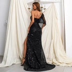 Elegant One Shoulder Sequins Split Mermaid Prom Dress by misshow.com