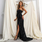 Elegant One Shoulder Sequins Split Mermaid Prom Dress by misshow.com