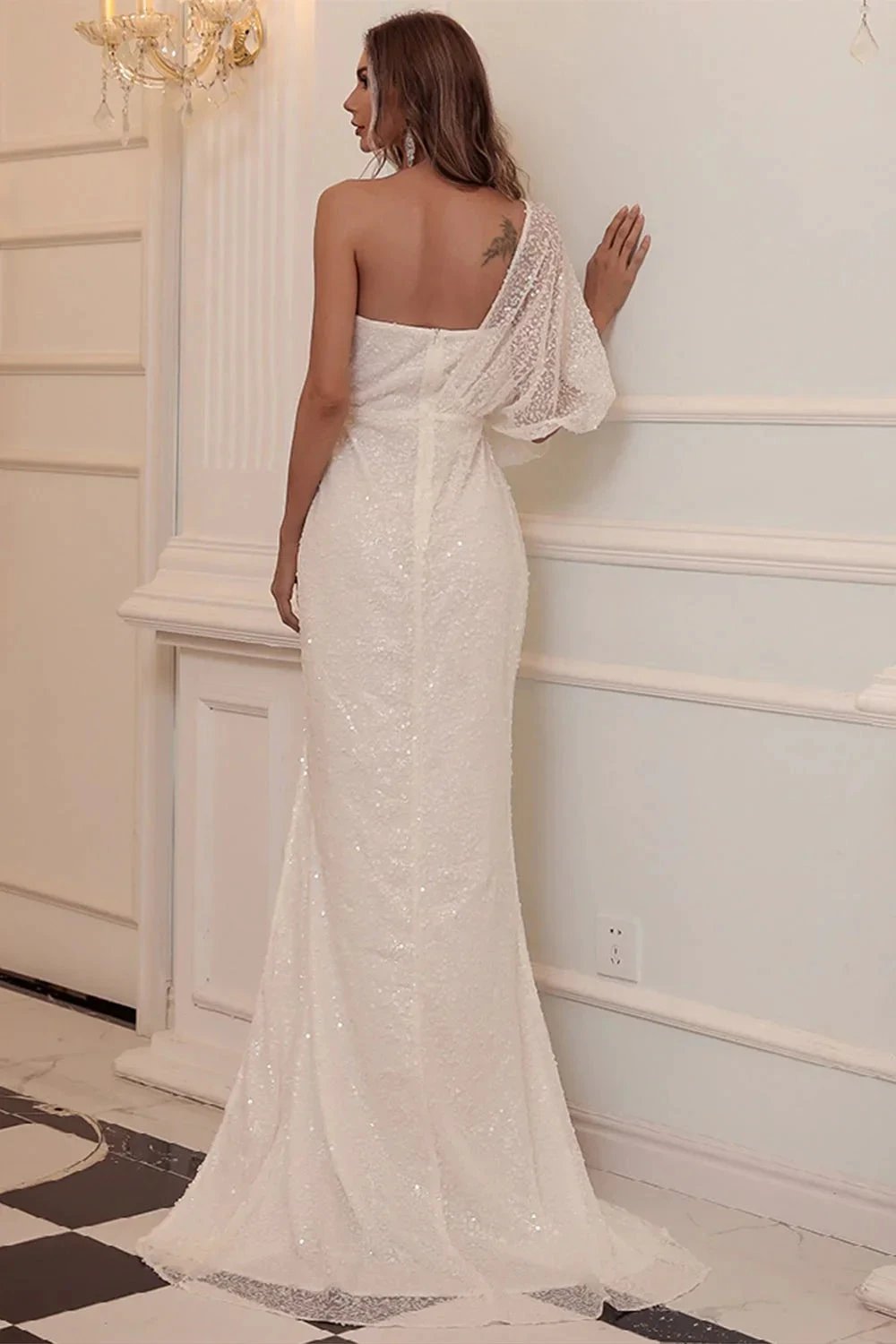 Elegant One Shoulder Sequins Split Mermaid Prom Dress by misshow.com