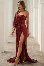 Elegant One Shoulder Sequins Split Mermaid Prom Dress by misshow.com