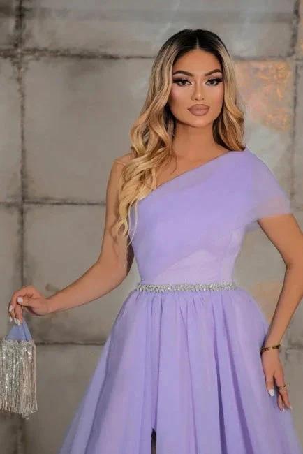 Elegant one shoulder sleeveless a-line 100D-Chiffon evening dresses ribbons by misshow.com