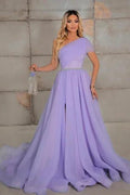 Elegant one shoulder sleeveless a-line 100D-Chiffon evening dresses ribbons by misshow.com