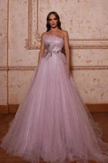 Elegant Pink A-line Tulle Sleeveless Prom Dress With Beads by misshow.com