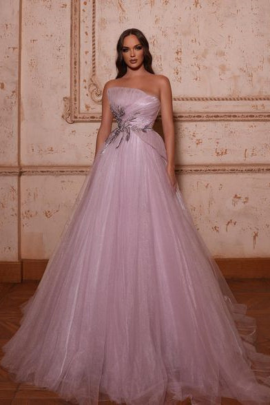 Elegant Pink A-line Tulle Sleeveless Prom Dress With Beads Hover Image