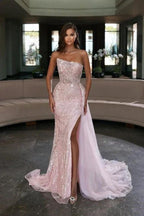 Elegant Pink Sequined Sleeveless Long Mermaid Prom Dress With Slit by misshow.com