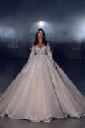 Elegant Princess A-line Off-the-shoulder Lace Appliques Wedding Dress With Long Sleeves by misshow.com