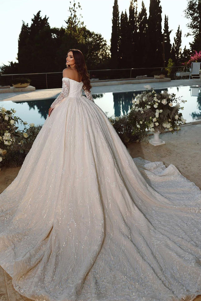 Elegant Princess Off-the-shoulder A-line Ball Gown Wedding Dress With Long Sleeves Main Image