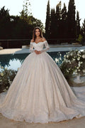 Elegant Princess Off-the-shoulder A-line Ball Gown Wedding Dress With Long Sleeves by misshow.com