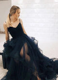 Elegant Princess V Neck Tulle Long Prom Formal Evening Dresses by BIZTUNNEL