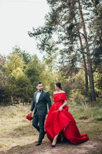 Elegant Red A-Line One Shoulder Satin Sleeveless Wedding Dresses by misshow.com