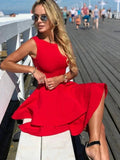 Elegant Red Short A-line Satin Prom Homecoming Dresses by BIZTUNNEL