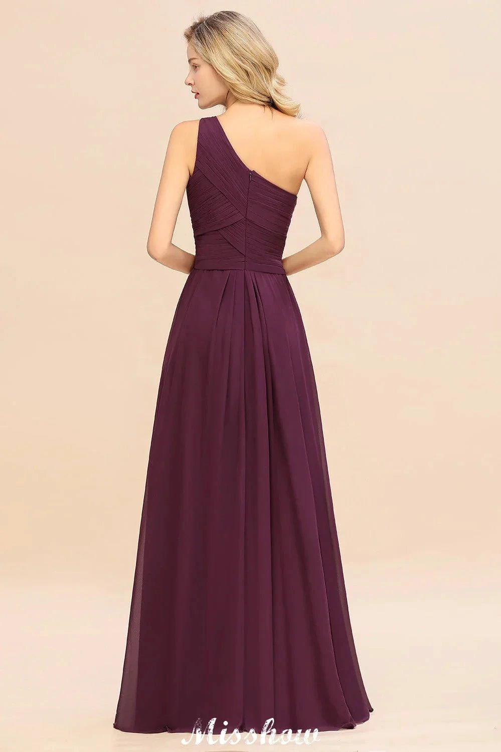 Elegant Ruffles One Shoulder Prom Dresses | A-Line Sleeveless Evening Dresses by misshow.com