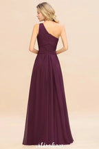 Elegant Ruffles One Shoulder Prom Dresses | A-Line Sleeveless Evening Dresses by misshow.com