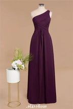 Elegant Ruffles One Shoulder Prom Dresses | A-Line Sleeveless Evening Dresses by misshow.com