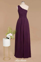 Elegant Ruffles One Shoulder Prom Dresses | A-Line Sleeveless Evening Dresses by misshow.com