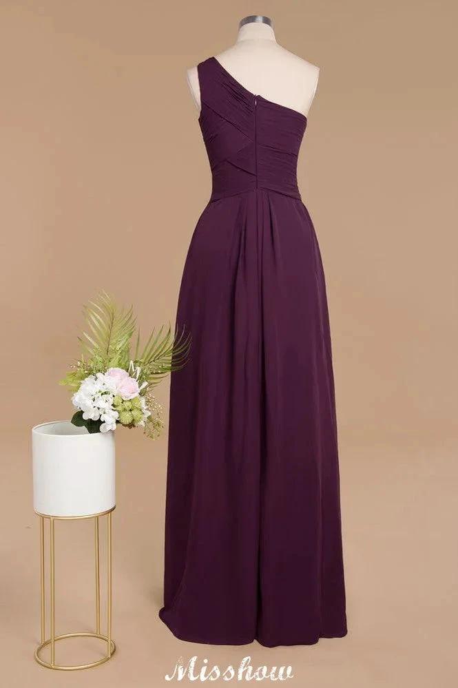 Elegant Ruffles One Shoulder Prom Dresses | A-Line Sleeveless Evening Dresses by misshow.com