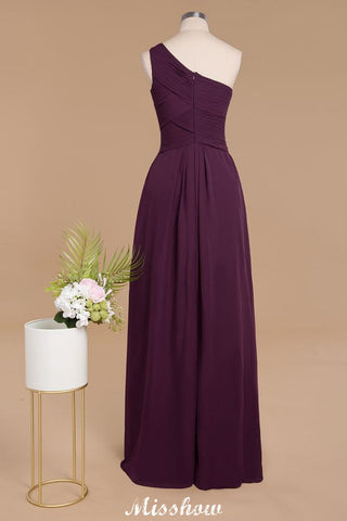 Elegant Ruffles One Shoulder Prom Dresses | A-Line Sleeveless Evening Dresses