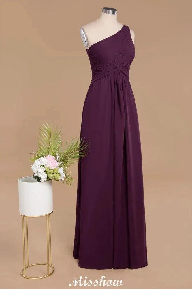 Elegant Ruffles One Shoulder Prom Dresses | A-Line Sleeveless Evening Dresses by misshow.com