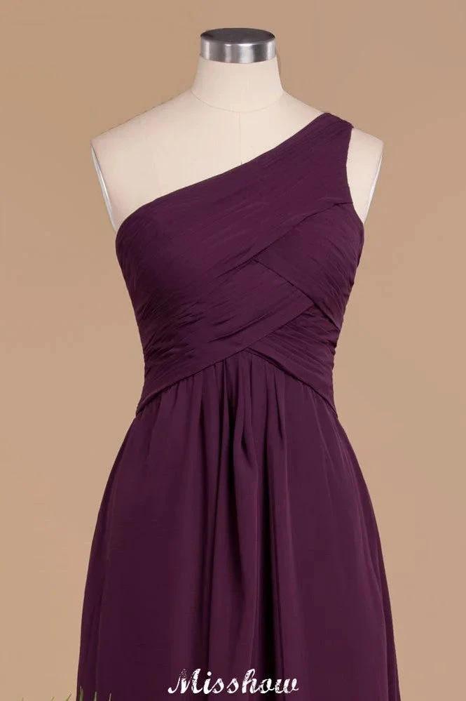 Elegant Ruffles One Shoulder Prom Dresses | A-Line Sleeveless Evening Dresses by misshow.com