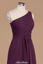 Elegant Ruffles One Shoulder Prom Dresses | A-Line Sleeveless Evening Dresses by misshow.com