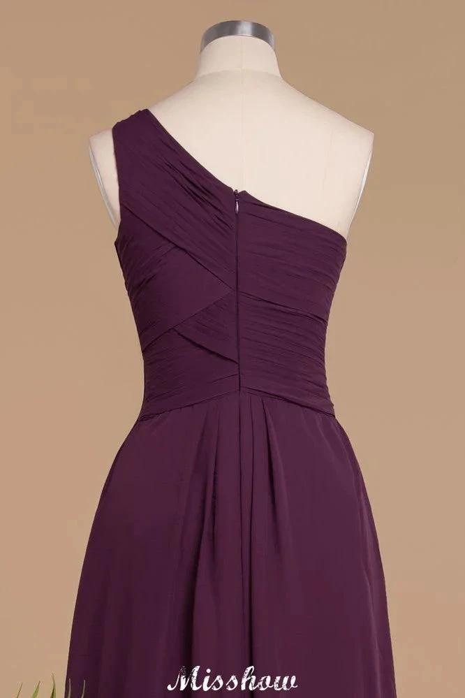 Elegant Ruffles One Shoulder Prom Dresses | A-Line Sleeveless Evening Dresses by misshow.com