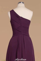 Elegant Ruffles One Shoulder Prom Dresses | A-Line Sleeveless Evening Dresses by misshow.com