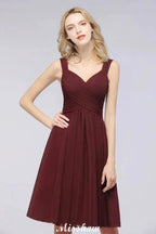 Elegant Ruffles Straps Short Prom Dresses | A-Line Sleeveless Knee Length Evening Dresses by misshow.com