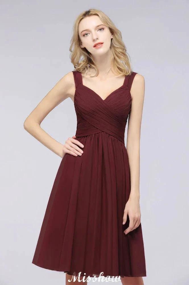 Elegant Ruffles Straps Short Prom Dresses | A-Line Sleeveless Knee Length Evening Dresses by misshow.com