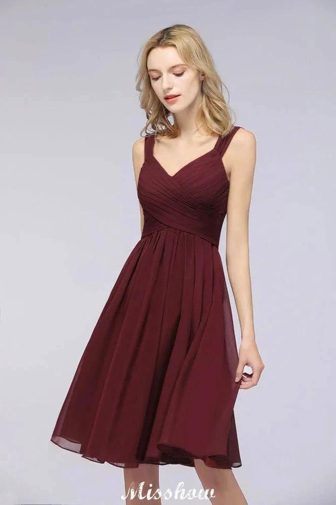 Elegant Ruffles Straps Short Prom Dresses | A-Line Sleeveless Knee Length Evening Dresses by misshow.com