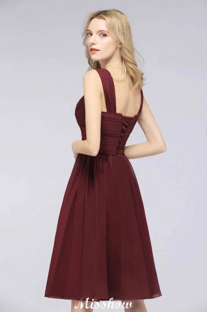 Elegant Ruffles Straps Short Prom Dresses | A-Line Sleeveless Knee Length Evening Dresses by misshow.com