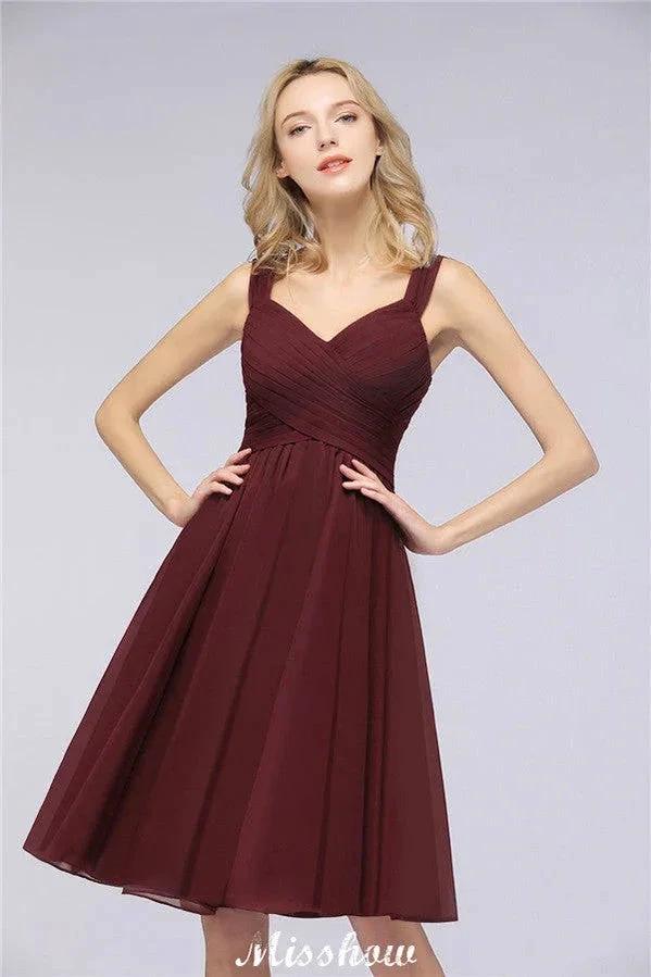 Elegant Ruffles Straps Short Prom Dresses | A-Line Sleeveless Knee Length Evening Dresses by misshow.com