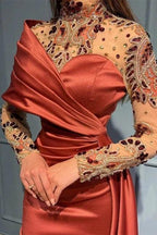 Elegant Russet One Shoulder Stretch Satin Prom Dress with Ruffles by misshow.com