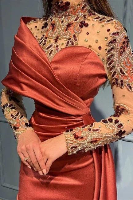 Elegant Russet One Shoulder Stretch Satin Prom Dress with Ruffles by misshow.com