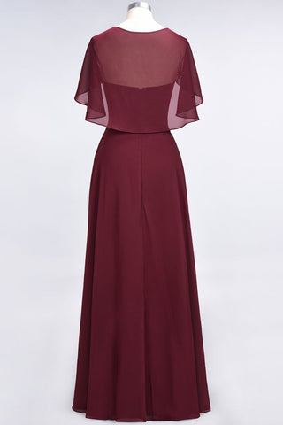 Elegant Satin V-Neck Short Sleeve Princess Bridesmaid Dress Ruffle Chiffon Wedding Guest Dress