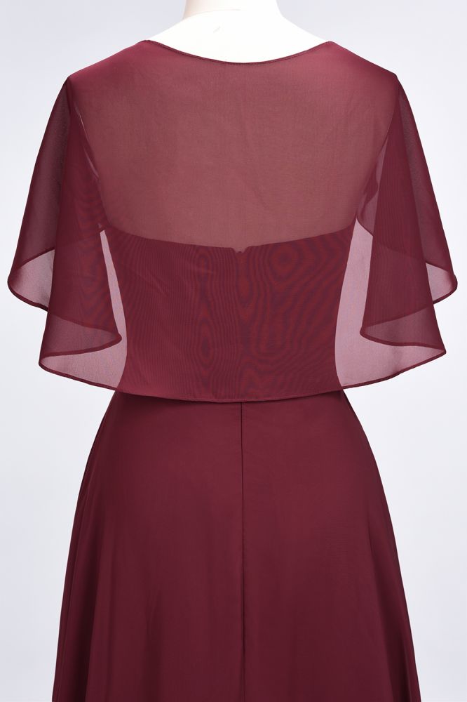 Elegant Satin V-Neck Short Sleeve Princess Bridesmaid Dress Ruffle Chiffon Wedding Guest Dress