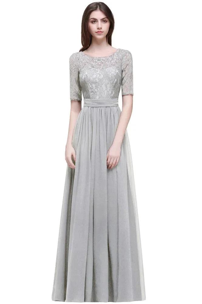 Elegant Scoop Chiffon A-line Prom Dress With Lace by misshow.com