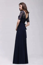 Elegant Scoop Chiffon A-line Prom Dress With Lace by misshow.com