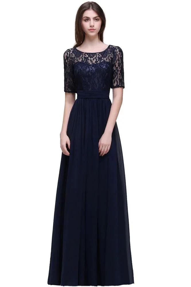 Elegant Scoop Chiffon A-line Prom Dress With Lace by misshow.com
