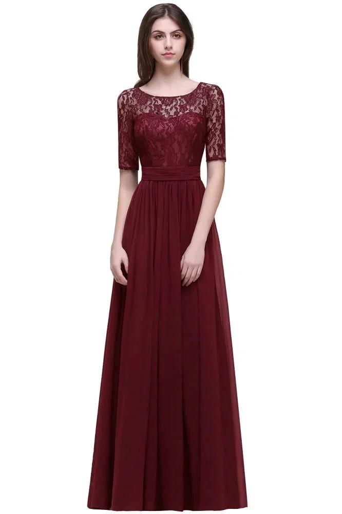 Elegant Scoop Chiffon A-line Prom Dress With Lace by misshow.com