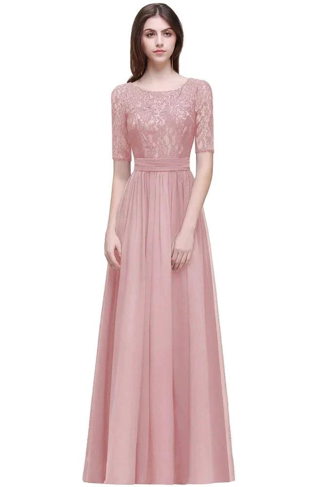 Elegant Scoop Chiffon A-line Prom Dress With Lace by misshow.com