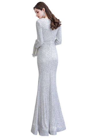 Elegante vestido de cóctel de sirena con escote en V y lentejuelas color burdeos, largo hasta el suelo