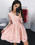 Elegant Short A Line Lace Homecoming Dresses with Sleeves by BIZTUNNEL