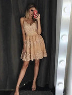 Elegant Short A-Line Sweetheart Appliques Lace Prom Dress by BIZTUNNEL